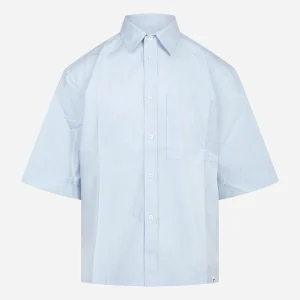 Camicia manica corta in cotone celeste Nelson