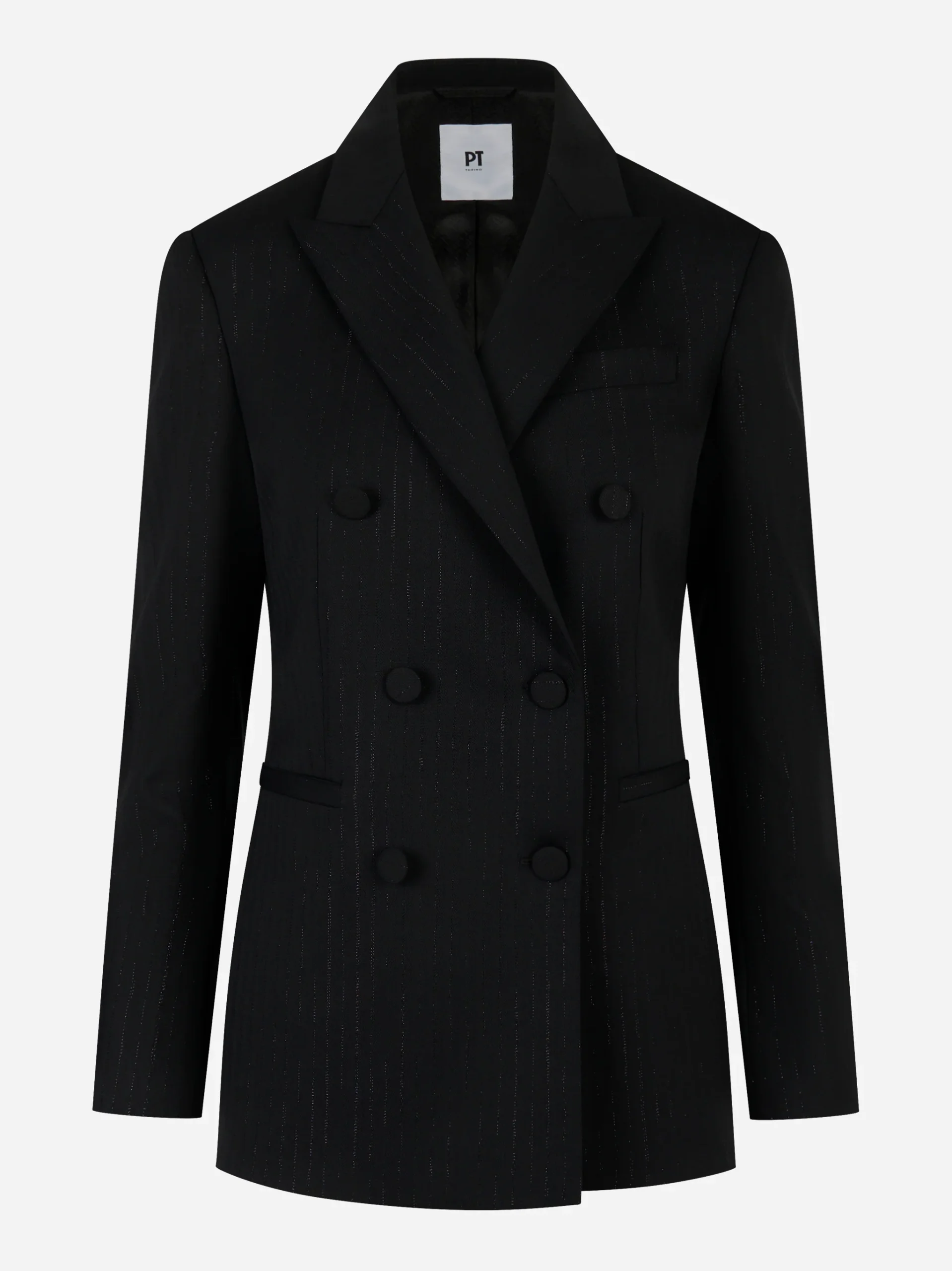 Blazer doppiopetto in lana gessata stretch Nero - immagine 2