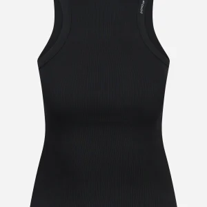Canotta girocollo slim in costina di cotone nera