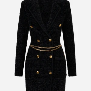 Abito in ciniglia bouclè con cintura Nero