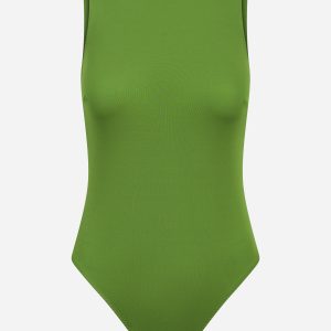 Body in jersey crepe con dettagli logo verde