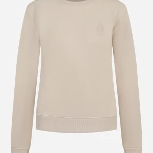 Felpa girocollo slim a maniche lunghe con logo ricamato sul petto Beige