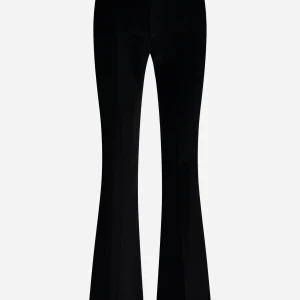 Pantalone a zampa in velluto liscio Nero