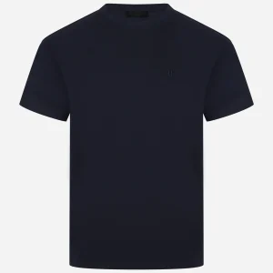 T-shirt girocollo blu con logo ricamato