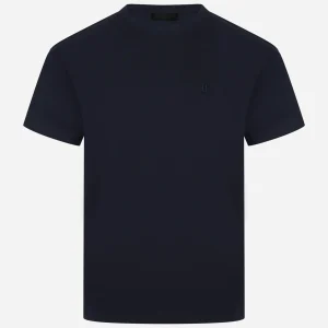 T-shirt girocollo blu con logo ricamato