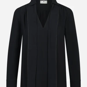 Camicia nera in georgette di viscosa con fusciacca