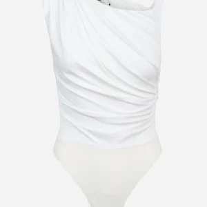 Body in jersey bianco con spalla gioiello