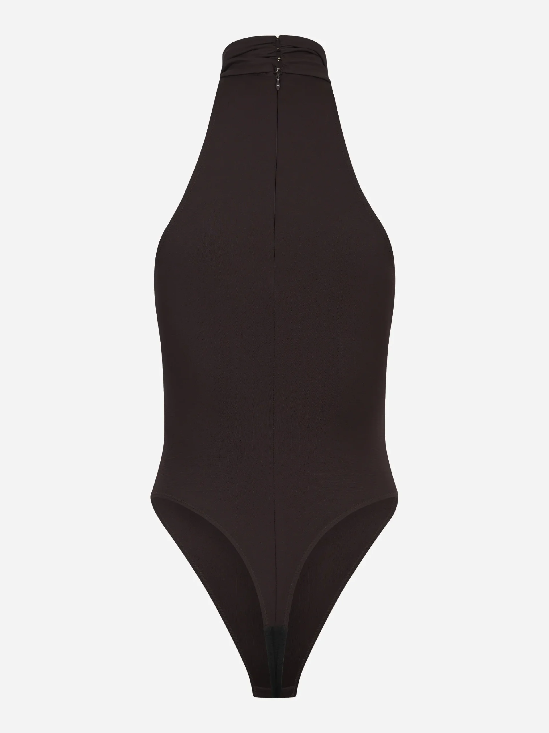 Body in jersey marrone crepe con dettaglio gioiello - immagine 4