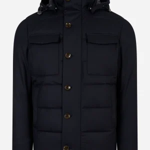 Giacca in lana con con cappuccio Blu