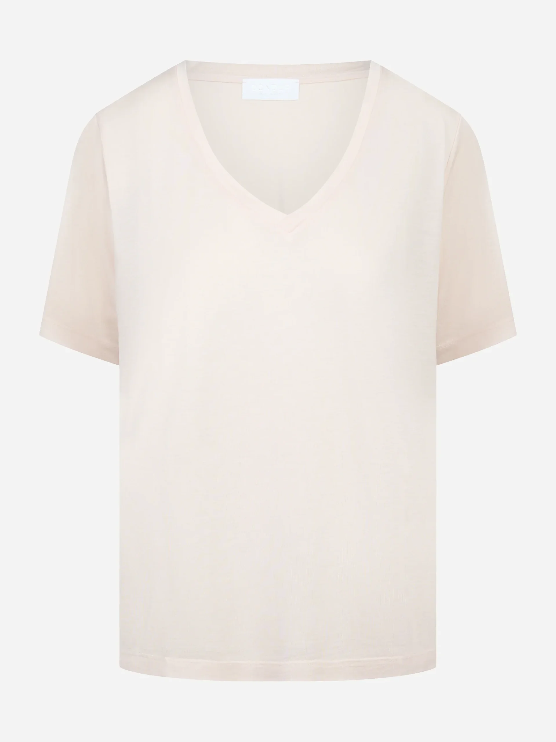 T-shirt scollo a v rosa in modal e seta