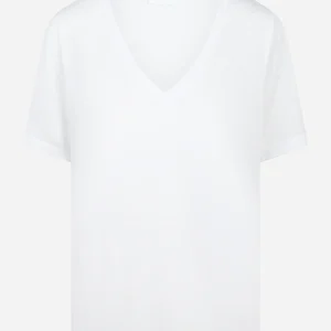 T-shirt scollo a v bianca in modal e seta