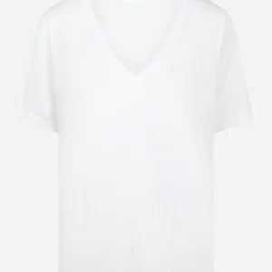 T-shirt scollo a v bianca in modal e seta