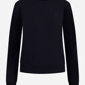 Felpa girocollo slim a maniche lunghe con logo ricamato sul petto Blu