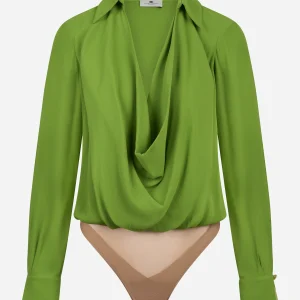 Body in georgette di viscosa verde