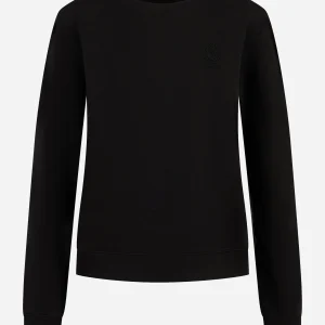 Felpa girocollo slim a maniche lunghe con logo ricamato sul petto Nera