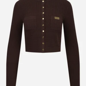 Cardigan in maglia marrone a micro trecce
