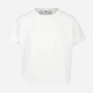 T-shirt bianca in jersey con stampa lettering