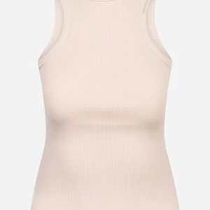 Canotta girocollo slim in costina di cotone rosa