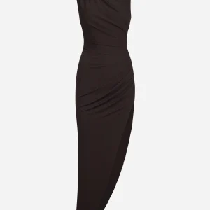 Abito in jersey marrone crepe con spallina gioiello