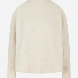 Pullover in maglia con losanghe jacquard Bianco