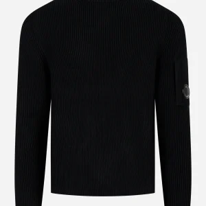 Maglia girocollo a coste con logo Nera