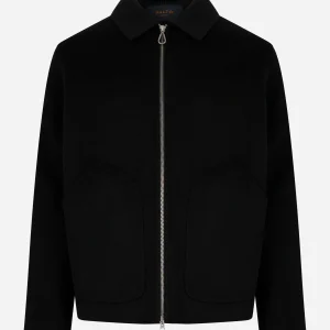 Giacca con zip centrale in double di lana Nera