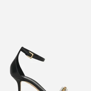 Sandalo in pelle con inserto trasparente nero