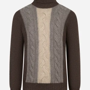 Dolcevita con motivo a treccia marrone