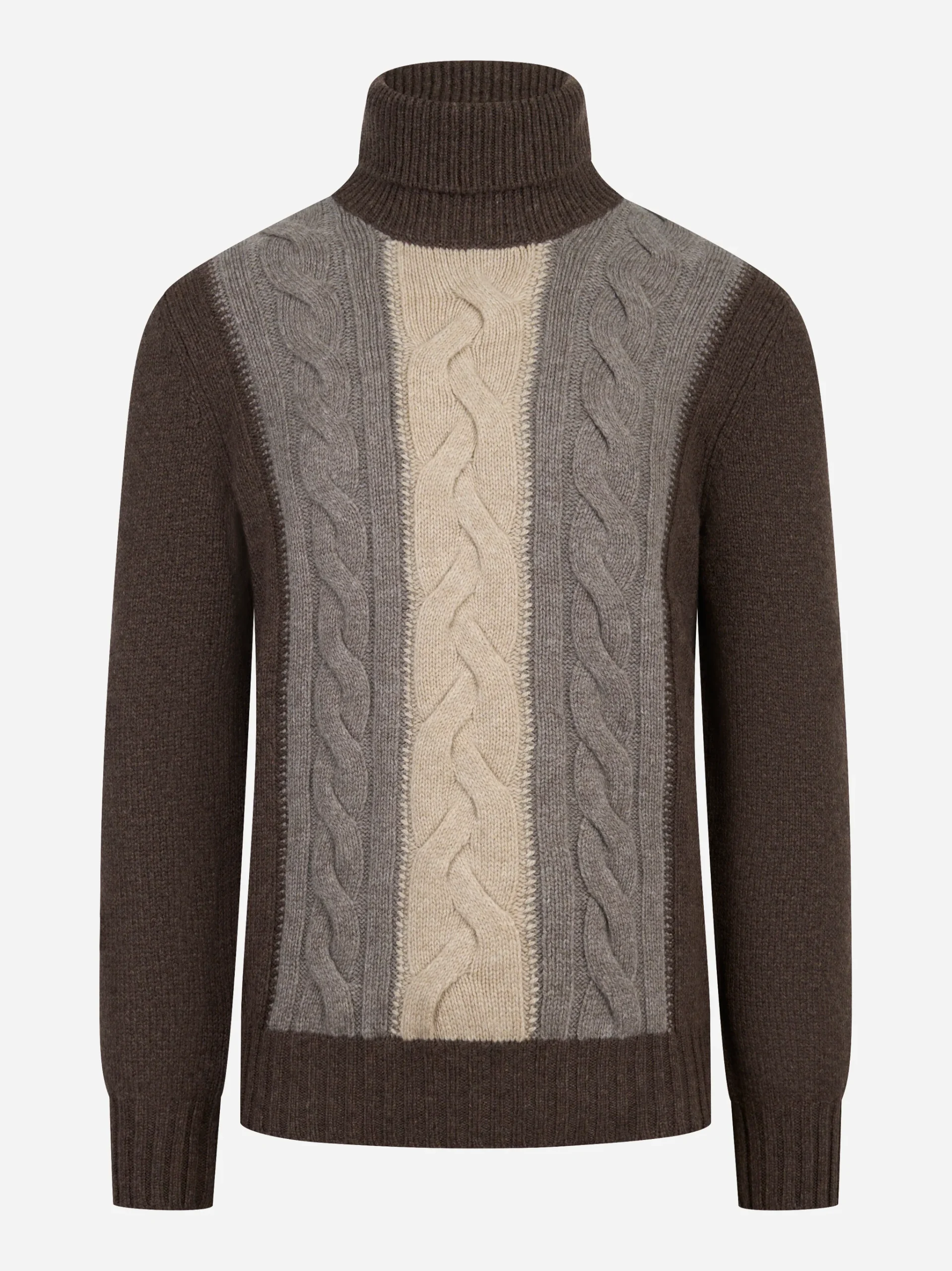 Dolcevita con motivo a treccia marrone