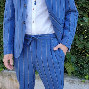 Pantalone rigato misto lino