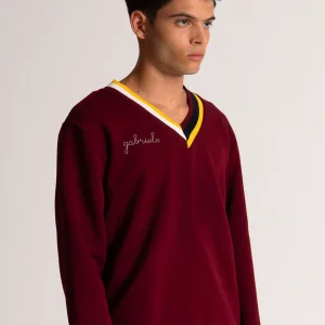 Felpa con Collo a V - Bordeaux