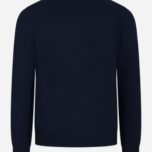 Maglia girocollo blu in lana merinos finezza 7