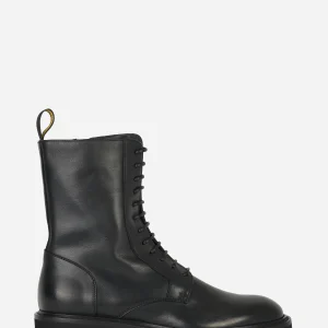 Stivale allacciato in pelle con zip laterale Nero