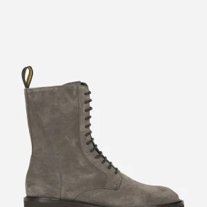 Stivale allacciato in suede con zip laterale Grigio