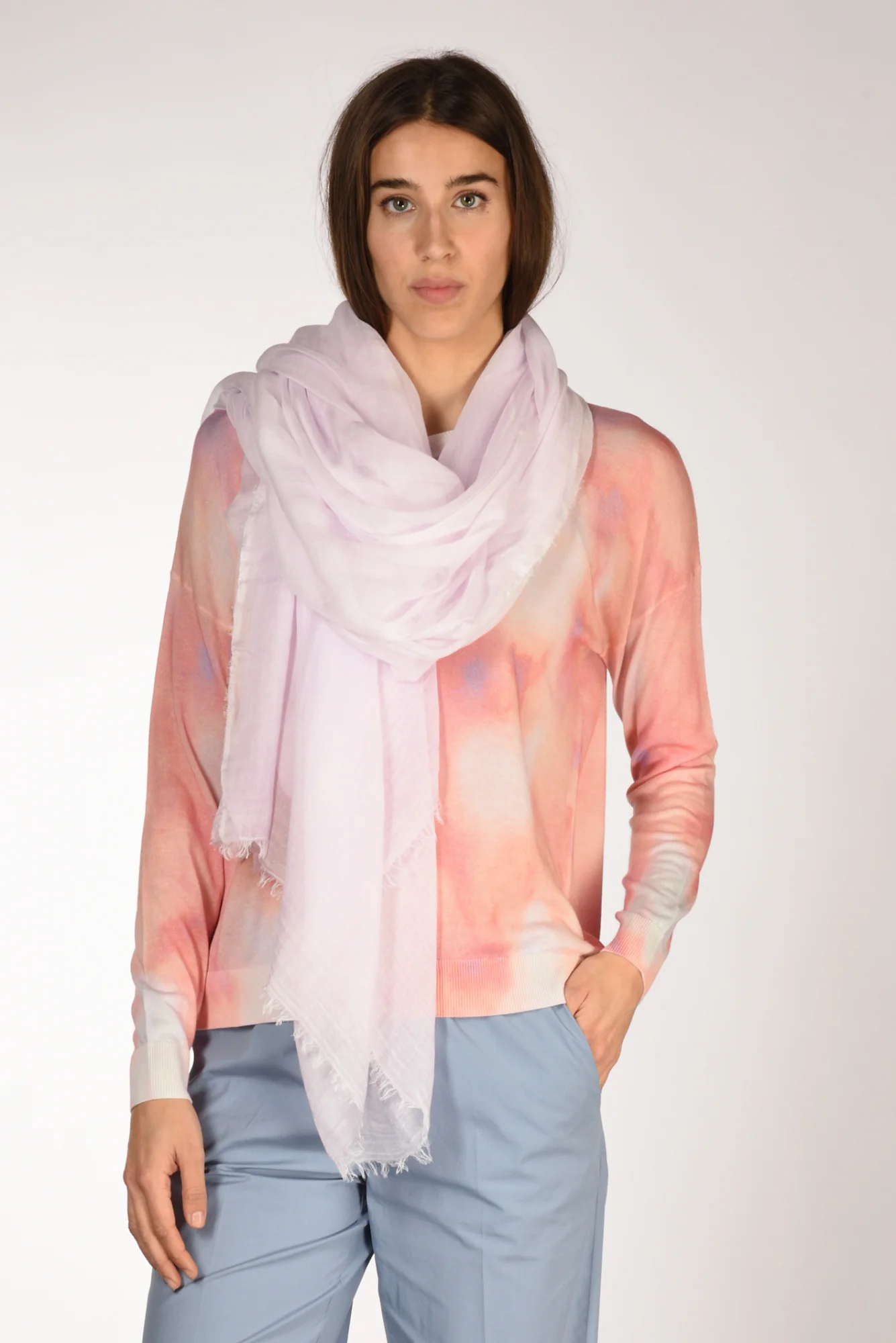 Faliero Sarti Sciarpa Sfrangiata Rosa Chiaro Donna - immagine 2