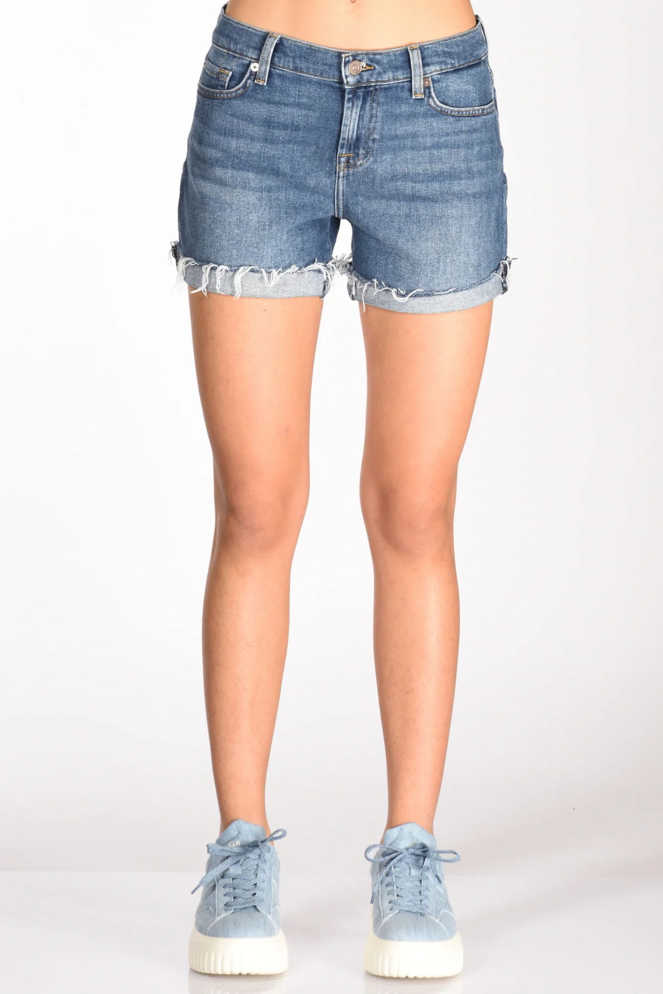 7 For All Mankind Shorts Mid Roll Blu Donna - immagine 4