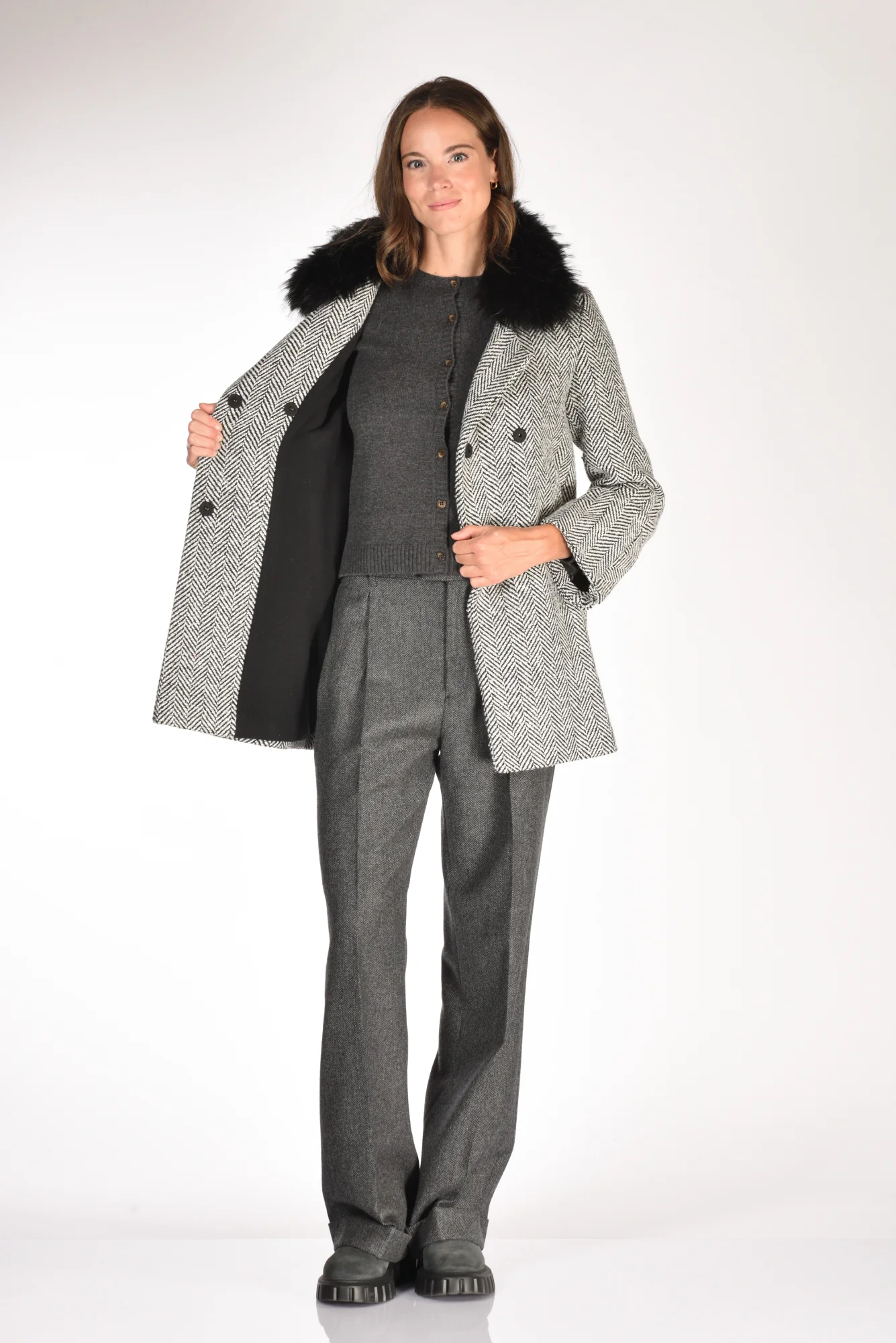 Ava Adore Caban Ecofur Nero/bianco Donna - immagine 7