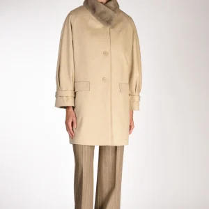 Mouche Cappotto Fur Beige Donna