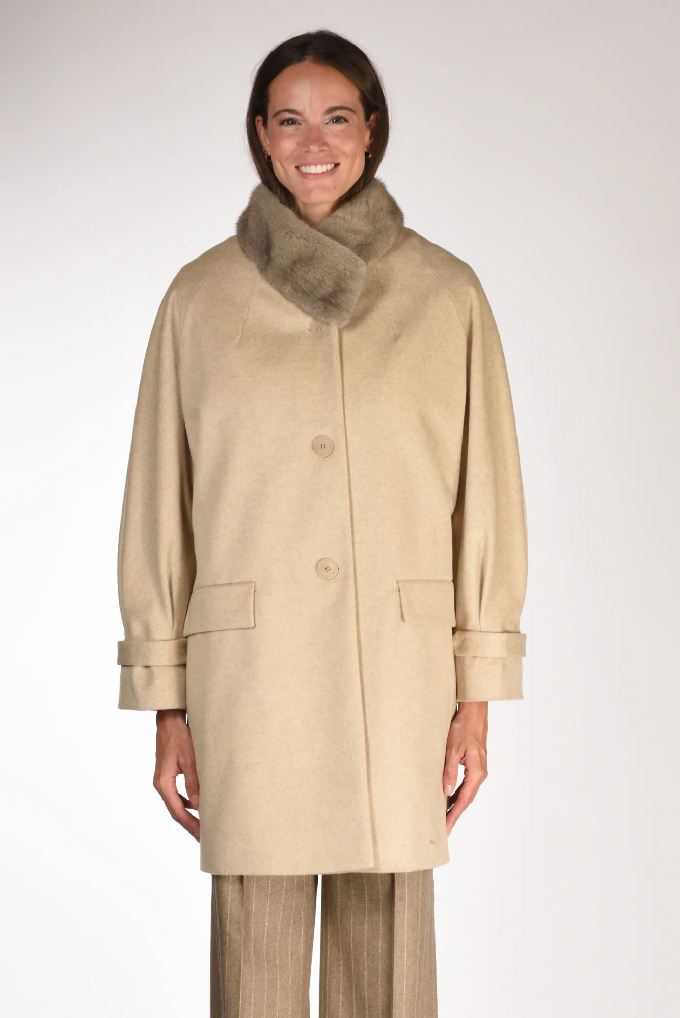 Mouche Cappotto Fur Beige Donna - immagine 3