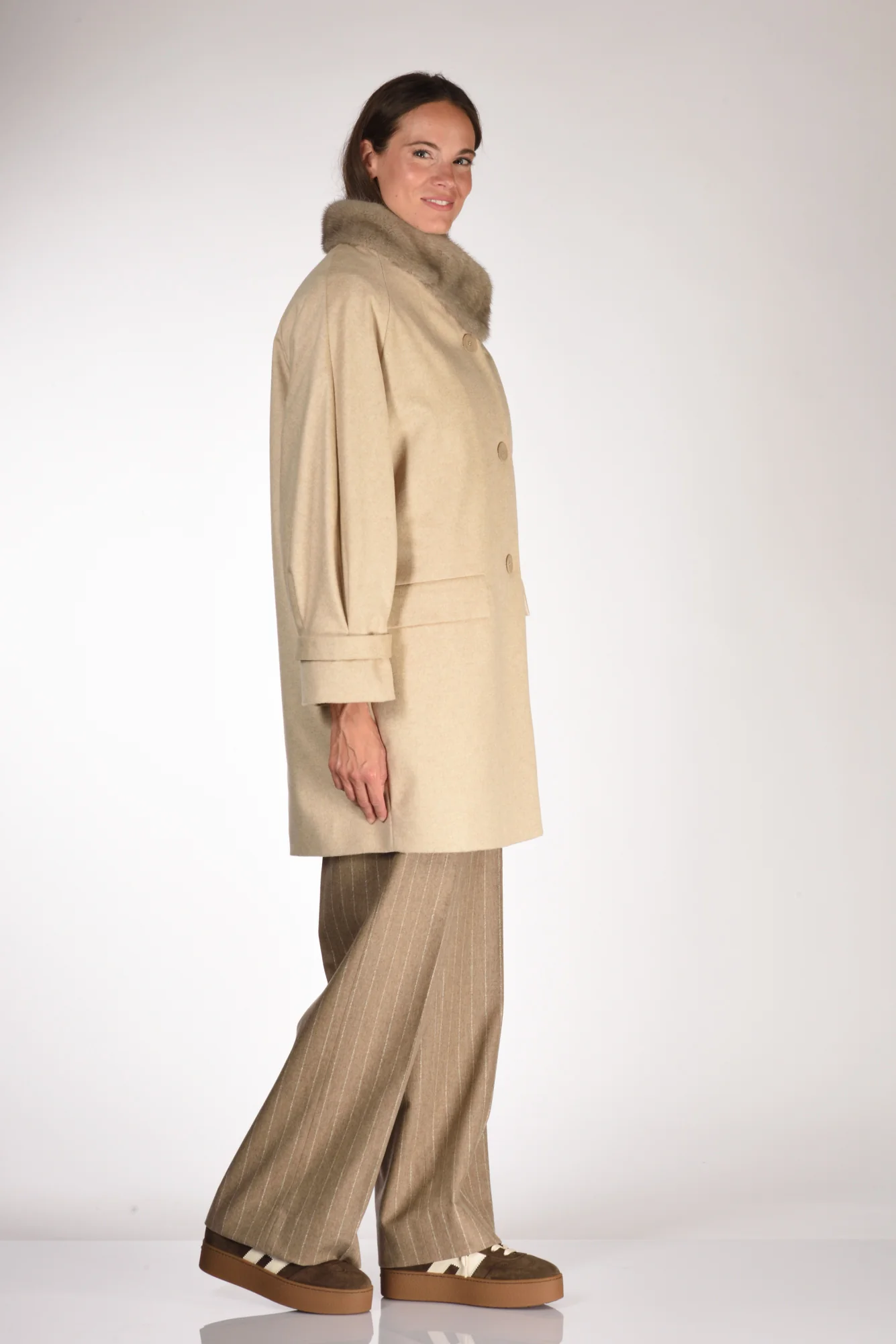 Mouche Cappotto Fur Beige Donna - immagine 5