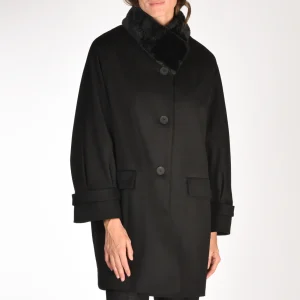 Mouche Cappotto Ecofur Nero Donna