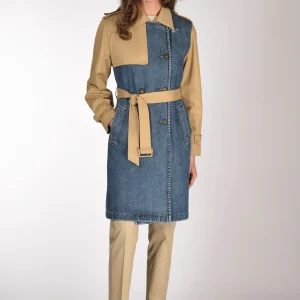 Fay Trench Bitessuto Blu/beige Donna