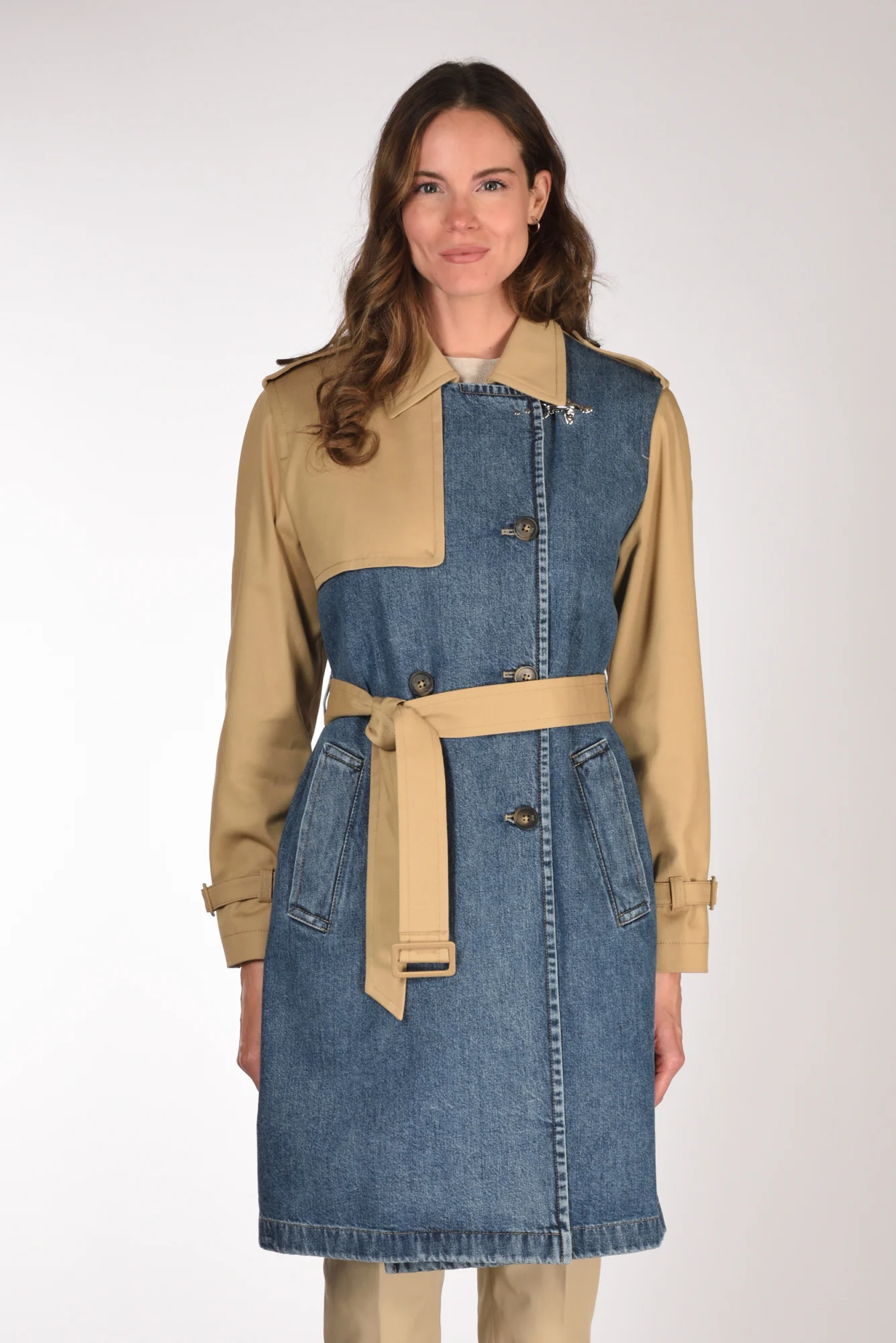 Fay Trench Bitessuto Blu/beige Donna - immagine 3