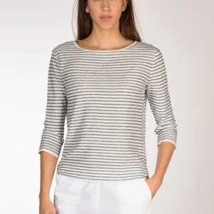 Base Milano Maglia Rigata Bianco/blu Chiaro Donna