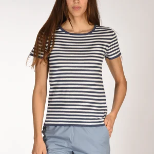 Base Milano Maglia Rigata Bianco/blu Chiaro Donna