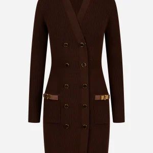 Mini abito in maglia con decorazioni gioiello Marrone