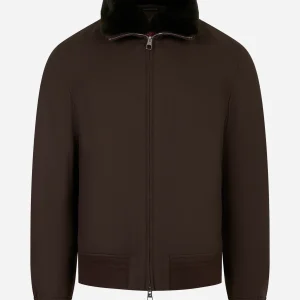 Bomber in lana con collo staccabile in pelliccia Marrone