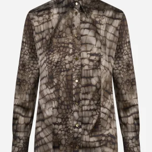 Camicia in raso con stampa alligatore
