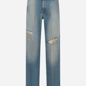 Jeans Francine wide leg in denim con effetti used Blu
