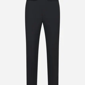 Pantalone nero in doppio crepe stretch con logo ricamato